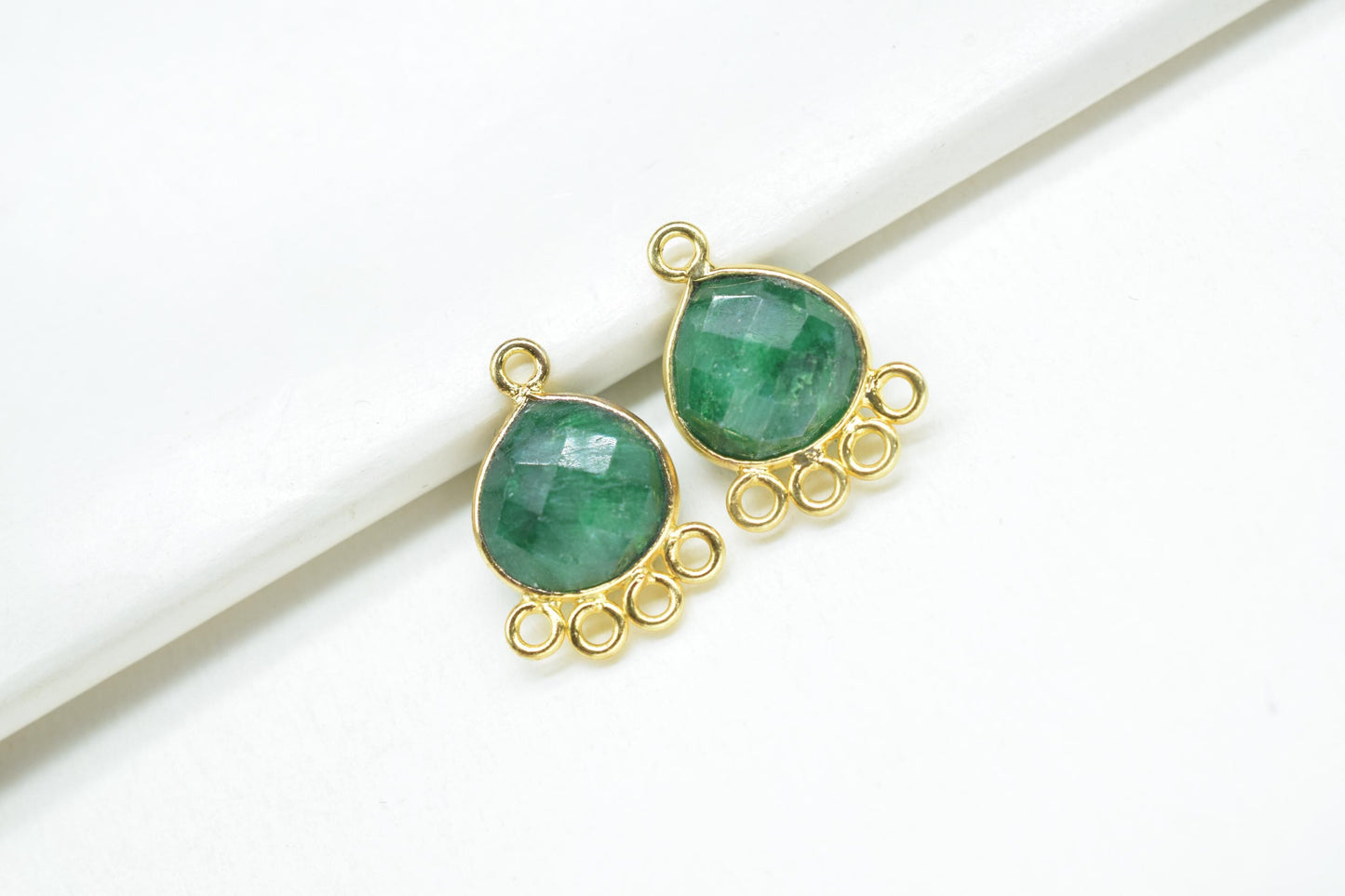 Emerald Heart Shape Pendant/Gold Plated Charms Jewelry/Handmade Connector Jewelry/Connector Charms/Station Bezel Link Supplies/B'day Gift