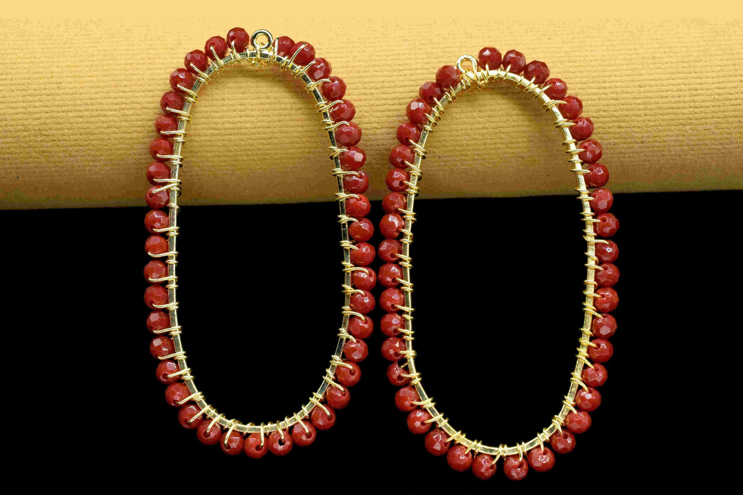 Natural Ruby Connectors, Ruby Wire Wrapped Jewelry, Beaded Findings Component,Oval Shape Earring Jewelry,Oval Pendant Components,Ruby Beaded