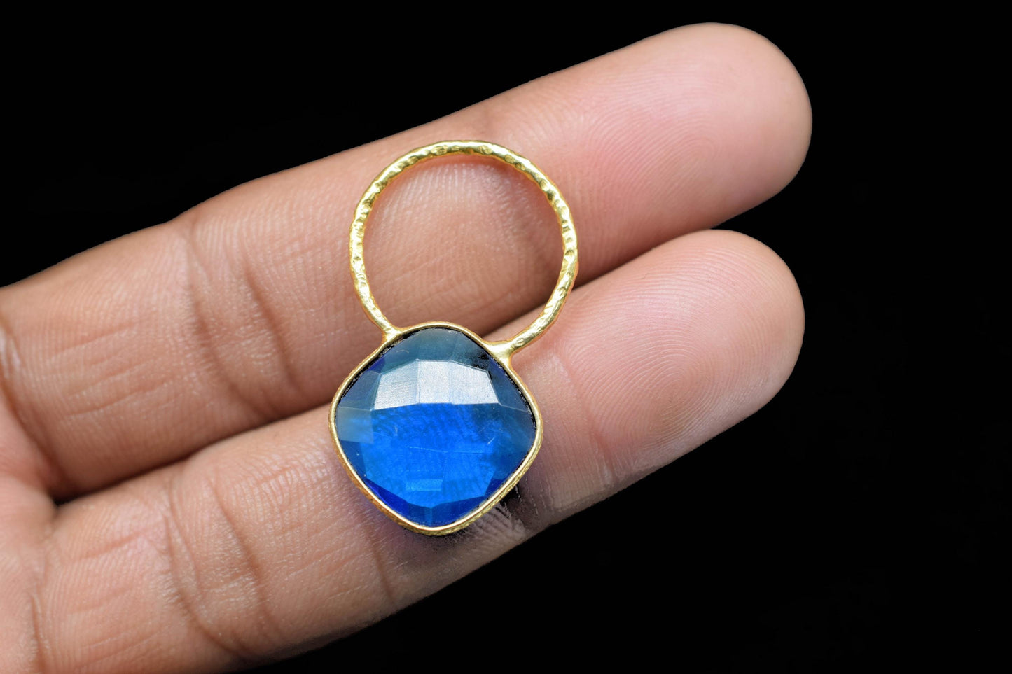 Blue Topaz Pendant/Gemstone Component/Charms Neckalce Pendant/Cushion Shape Charm/Wholesale Supply/Gold Plated Jewellery/B'day Gift