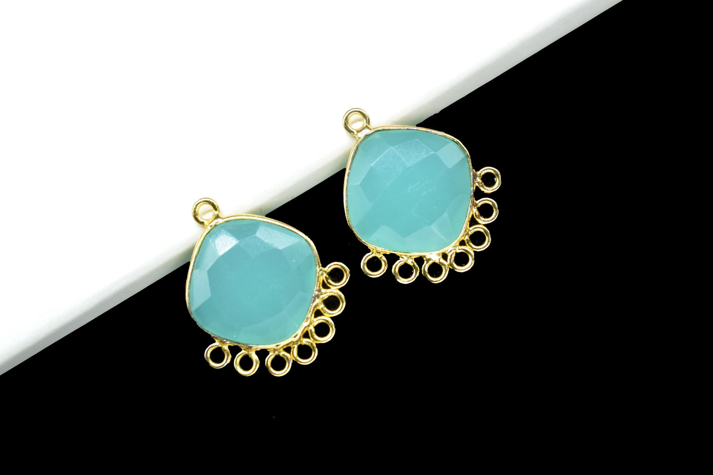Aqua Chalcedony 14mm Cushion Bezel Charm/Gemstone Single Bail/Component charm/Handmade Jewellery Connectors/Women Jewelry/Handmade Connector