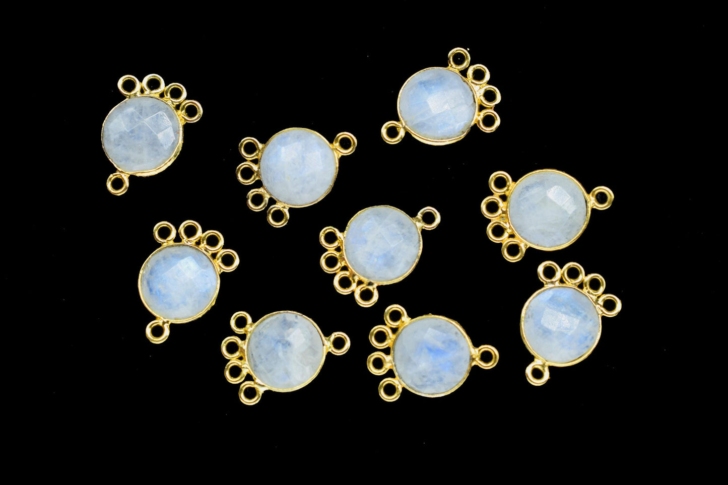 Moonstone 10mm Round Bezel Charm/Gemstone Brass Component/Single Bail Pendant charms/Round Handmade Jewellery Connector/B'day Gift