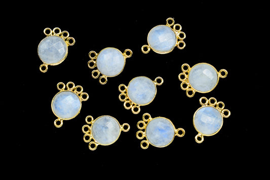 Moonstone 10mm Round Bezel Charm/Gemstone Brass Component/Single Bail Pendant charms/Round Handmade Jewellery Connector/B'day Gift