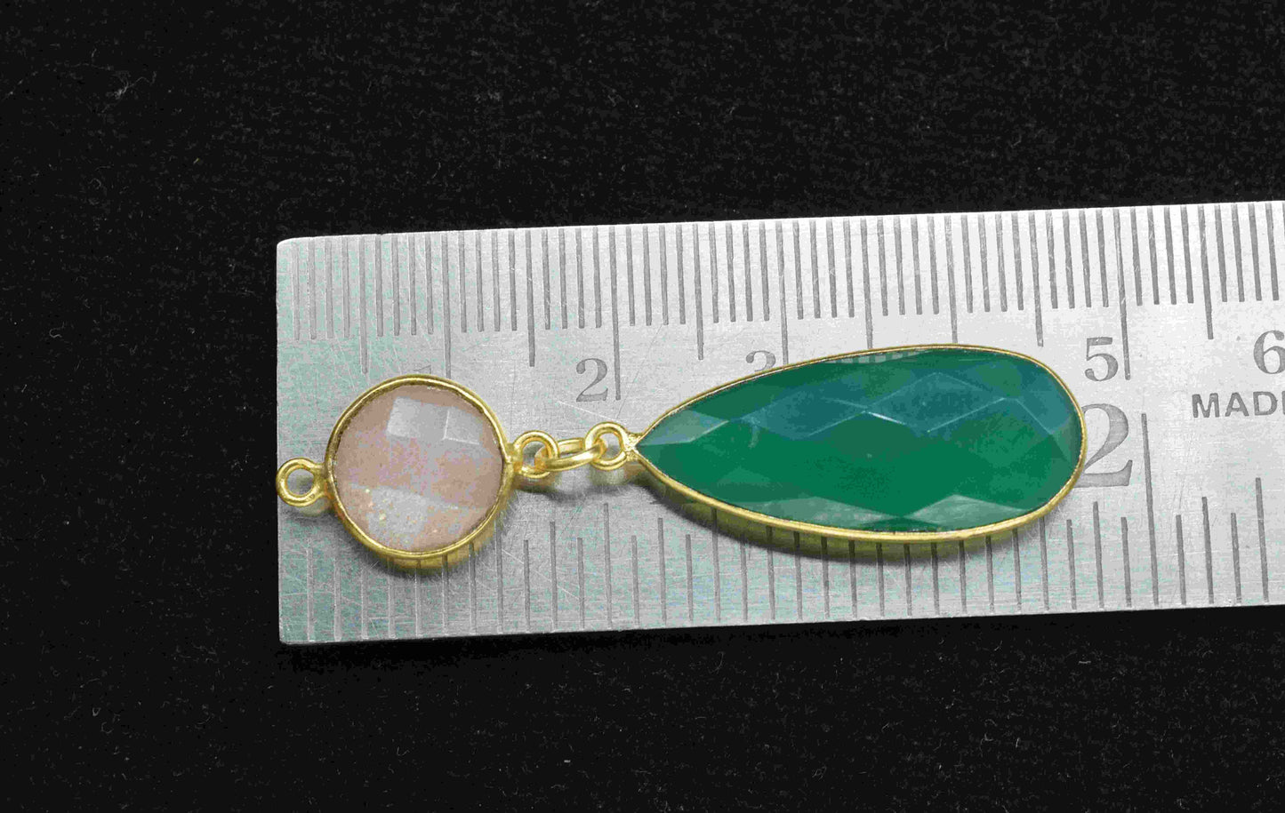Green Onyx Dangle pendant Charm,Multi Gemstone Dangle Earring,Peach Moonstone pendant Connector,Handmade Station Link,Component Jewelry Gift