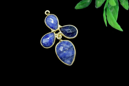 Blue Sapphire Pendant,Faceted Gemstone Pendant,Handmade Pendant,Sapphire Pendant Jewelry,brass gold plated pendant,gemstone,single loop,