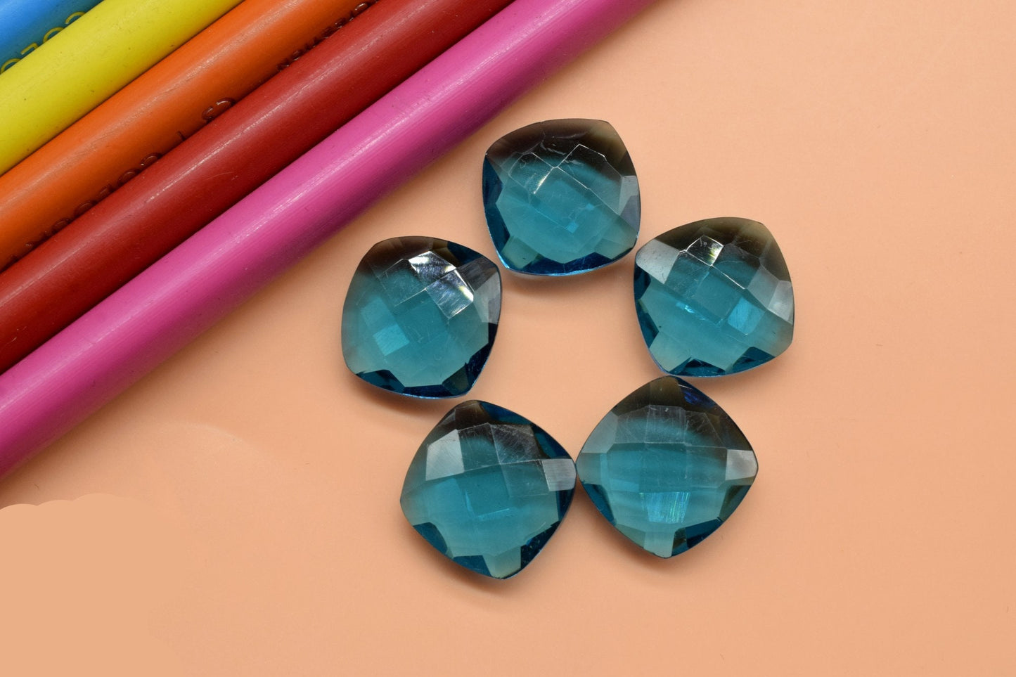 London Blue Topaz Faceted Cushion Briolettes,Blue Topaz Square briolettes,Blue Topaz briolettes strand,Blue Topaz 14mm briolettes beads