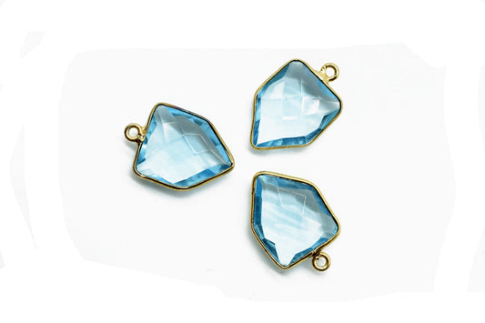 Sky Topaz 13x17mm Bezel charm,Sky Topaz fancy pendant,Sky Topaz Gold Plated bezel,jewelry making charms crafts,December Birthstone,Sky Topaz