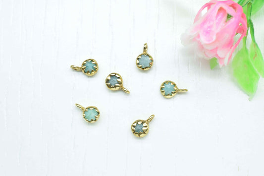 Amazonite Faceted 5mm Round Shape Connector,Amazonite Gold Plated Single Bail Connectors,Gemstone Faceted Bezel Charm Pendants Jewelry,Gift