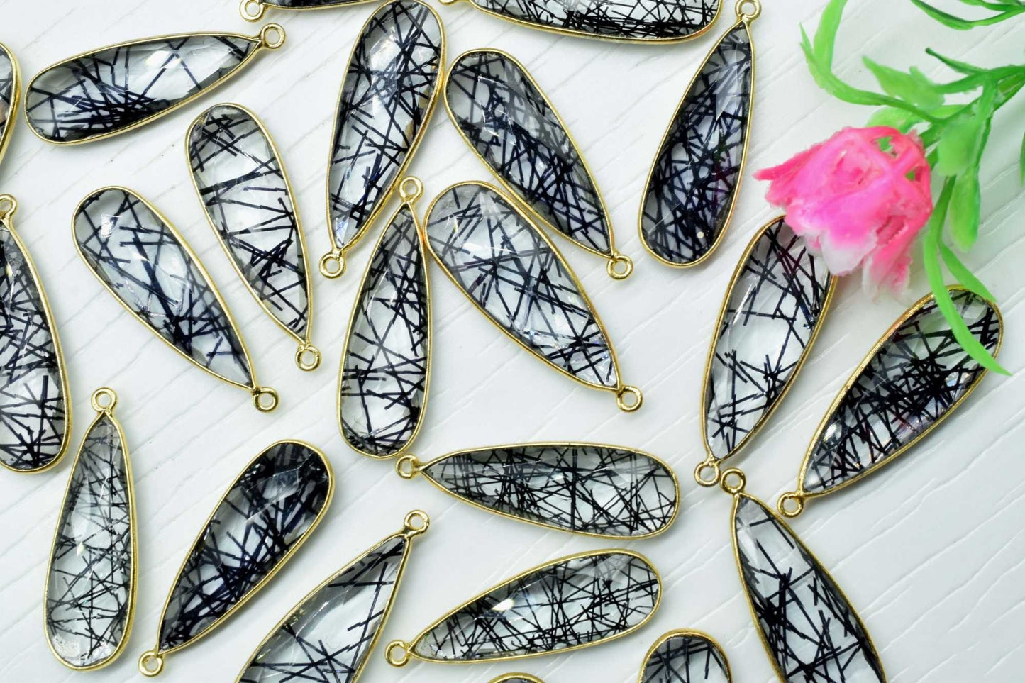 Black Rutile 10x30mm Charm, Black Rutile Pendant,Gemstone Pendant, Dainty Charms,Teardrop Pendant, Faceted Black Rutile, Gemstone Charm