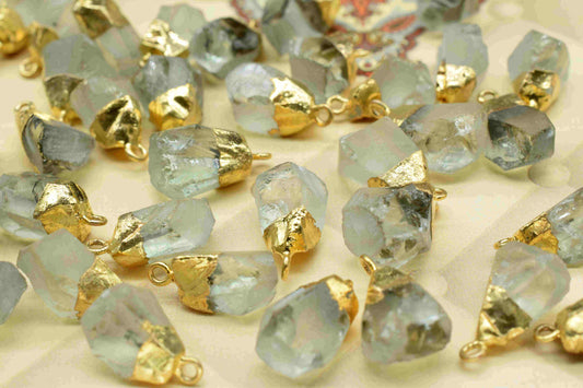 Natural Raw Rough Aquamarine Gemstone Pendant,Rough Gemstone Gold Plated Connectors,Aquamarine Birthstone Charms,Aquamarine Crystal Necklace