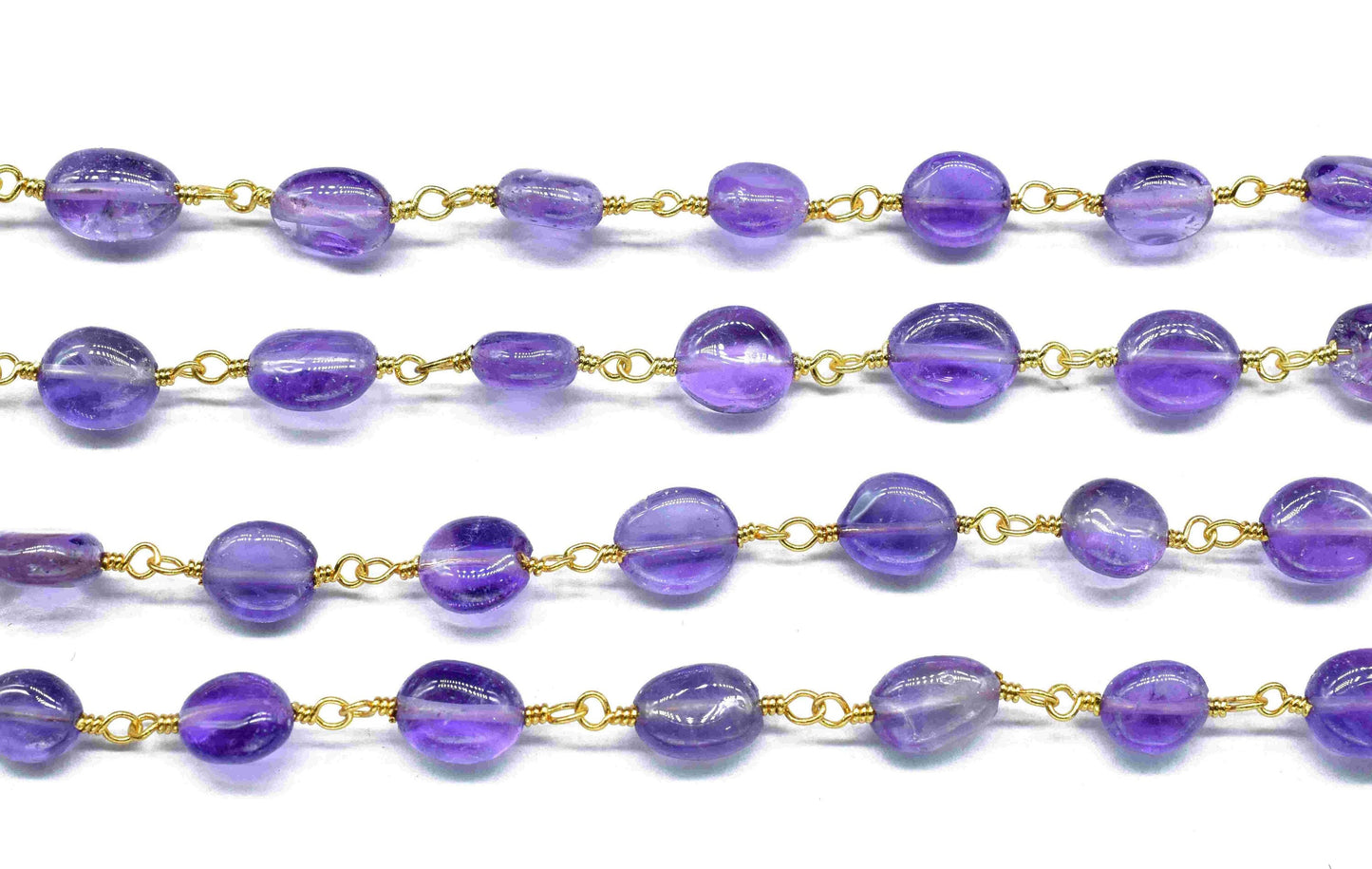 Amethyst Oval Smooth Beads Chain,Handmade Jewelry,Oval Shape Wire Wrapped Rosary Chain,Amethyst Beads Rosary Chain,Gemstone Rosary Chain