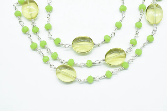 Lemon Quartz Oval Shape Rosary Chain,Chrysoprase Beaded Rosary Chain,Finding Wire Wrap Necklace Chain,Gemstone Rosary Jewelry Making Gift