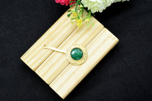 Emerald Pendant , Emerald Gemstone Handmade Pendant ,Single Bail Checker Cut Gemstone Connector, Gold Plated Connectors