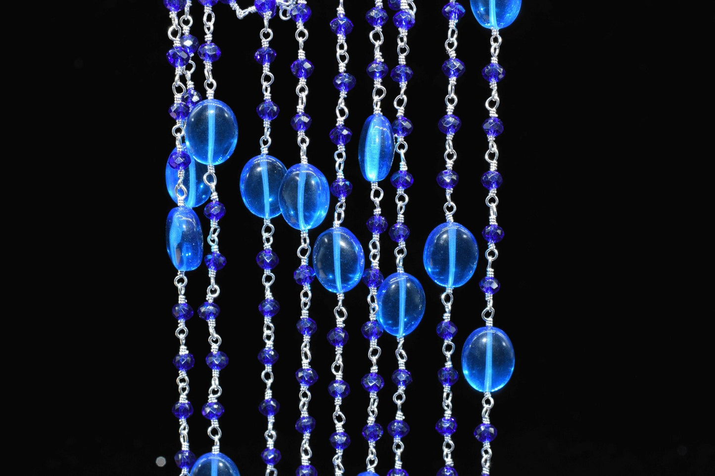 Blue topaz Oval Shape Rosary,Blue topaz oval beaded chain,Jewelry Making Rosary,Blue topaz Wire Wrapped Rosary,Blue topaz Briolette Beads,