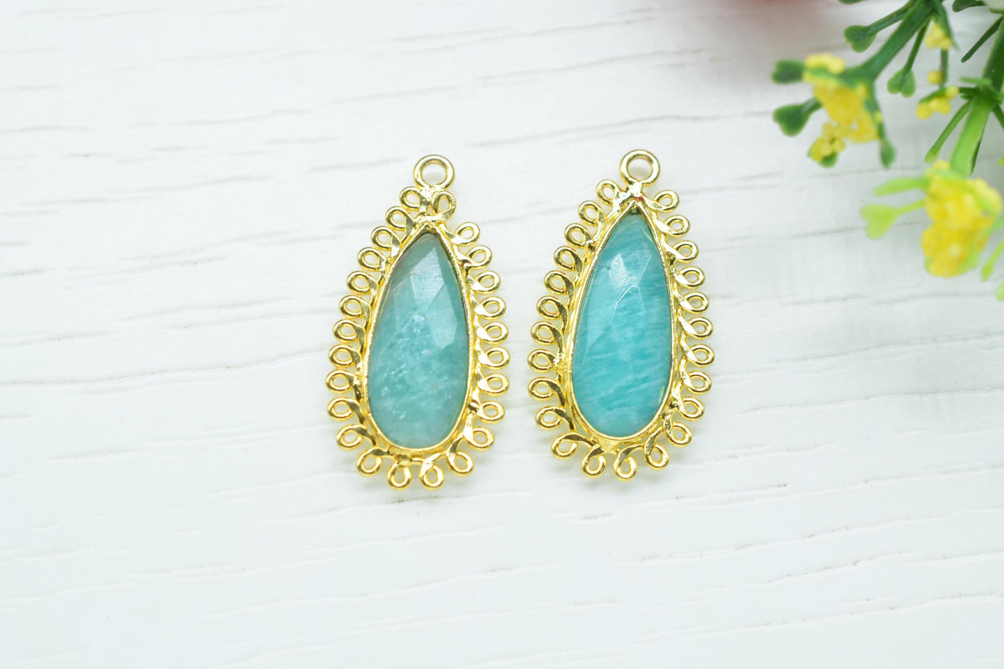 Amazonite 8x20 Teardrop Bezel Charms,Wholesale Jewelry,Single Bail Pendant,Gemstone Brass Component,Handmade Jewellery Connectors,Gift