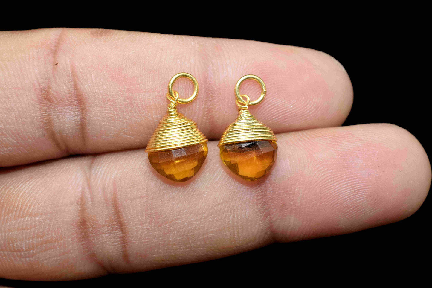Citrine Quartz Wire Wrapped Connectors,Square Gemstone Connector,Jewelry Making Supply,Single Loop Connectors Gift, Wire Wrapped Pendant