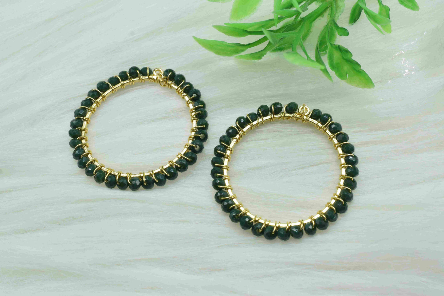 Green Agate Wire Wrapped Dangle Connector,Beaded Hoop Earring,Circle Pendant Component,Handmade Earring,Finding Component Agate Jewelry Gift