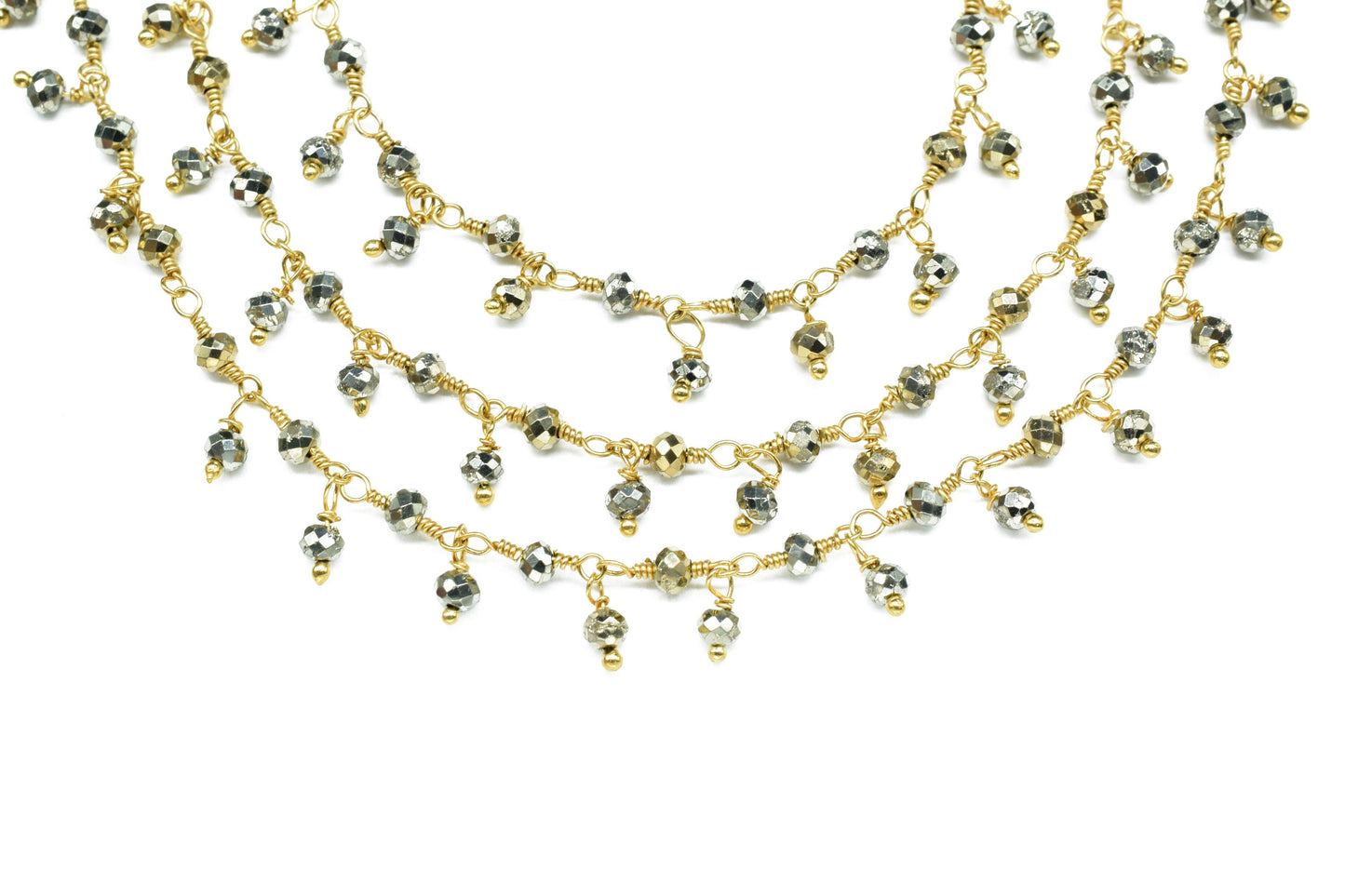 Natural Pyrite Dangling beaded Chain,Gemstone Rosary Chain,Wire Wrapped Necklace Chain,Pyrite Cluster Rosary Chain,Handmade Beads Jewelry