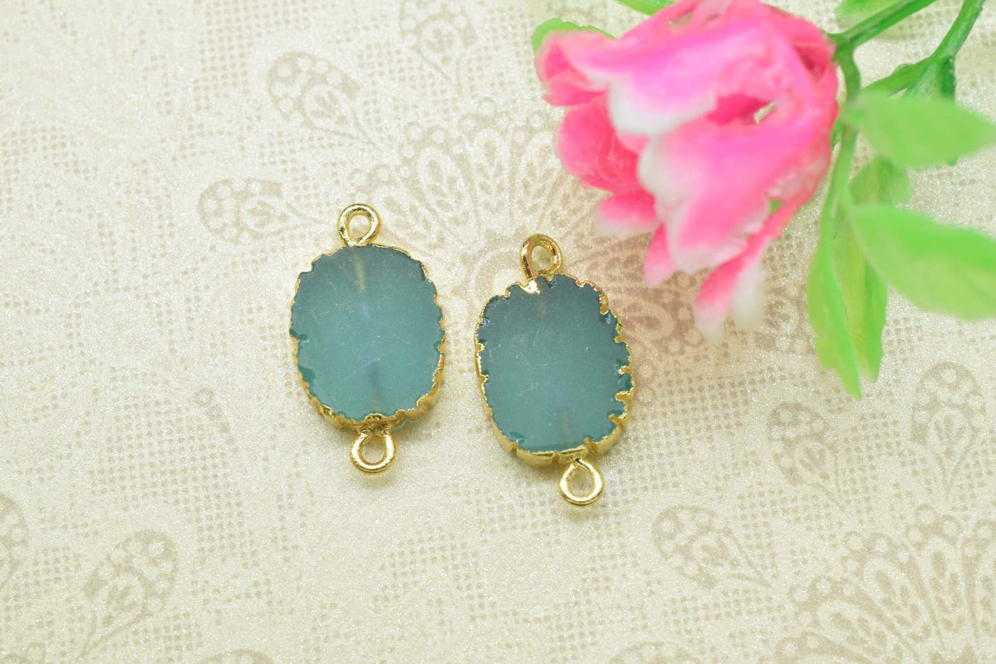 Aqua Chalcedony Pendant,Handmade Cabechon Pendant Charm necklace,Pendant Jewelry Making Supply,Gemstone Electroplated,Double Bail Connector