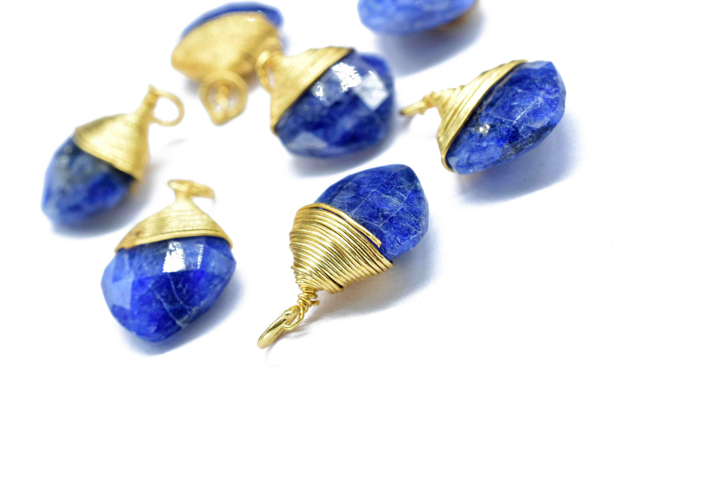 Blue Sapphire Square Faceted Connector,Gemstone Wire Wrapped Pendant,Loop Connector,Pendant Jewelry,Wire Wrapped Necklace,Sapphire Jewelry,