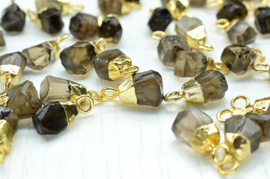 Smokey Quartz Raw Pendants,Smokey Quartz Pendant Connector Jewelry Necklace,Rough Electroplated Chams,Loose Stone Pendant,Gemstone Pendant