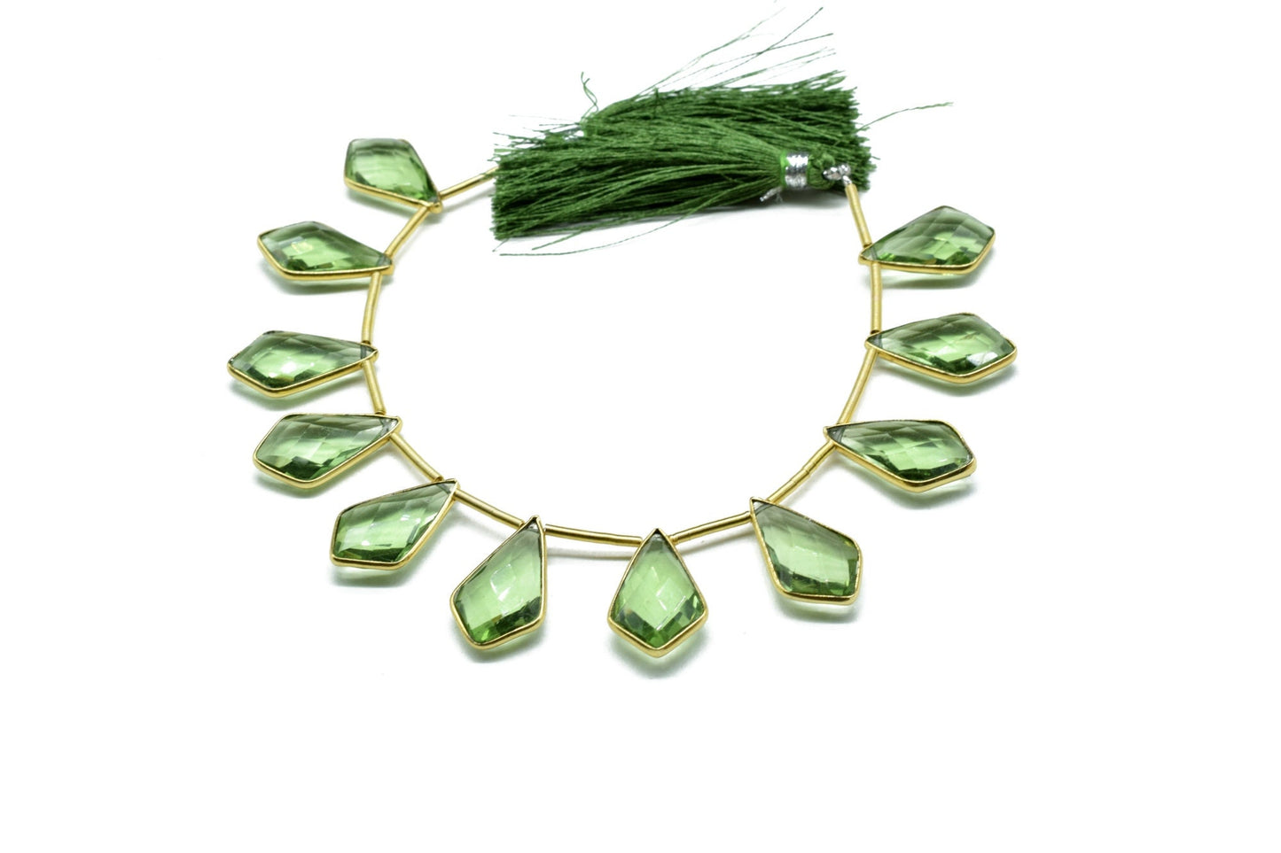 Green Amethyst 12x20mm Gold plated 11 pieces strand, Handmade Gemstone Connectors, Amethyst Single Bail Connectors, Charms Making Jewelry