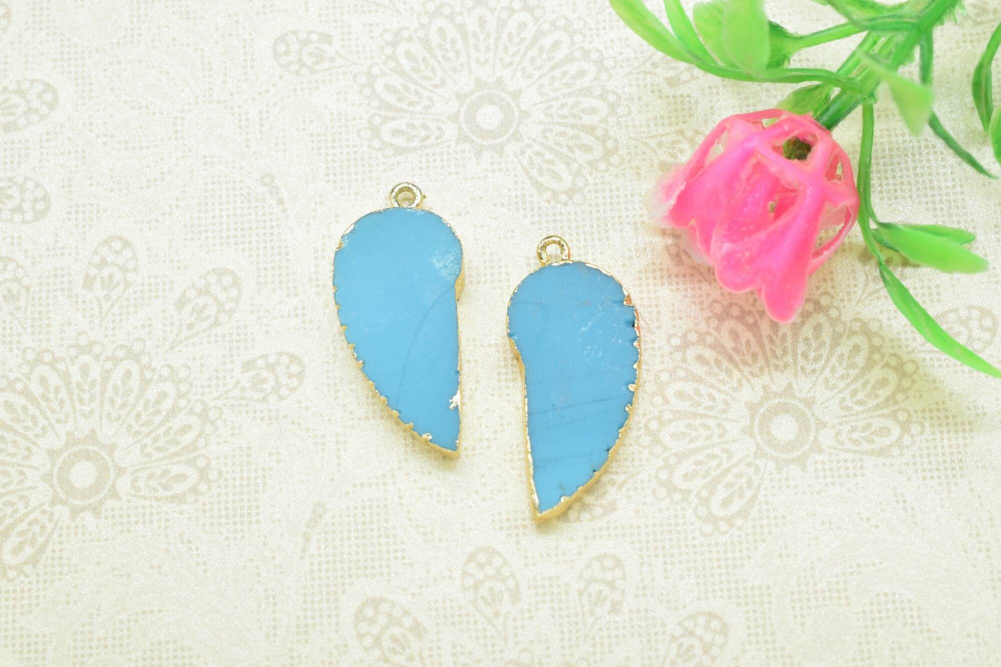 Turquoise Angel Wings Pendant,Handmade Pendant,Wing Pendants Charms Necklace,Single Bail Connector,Gemstone Angel Wings Earring Connector