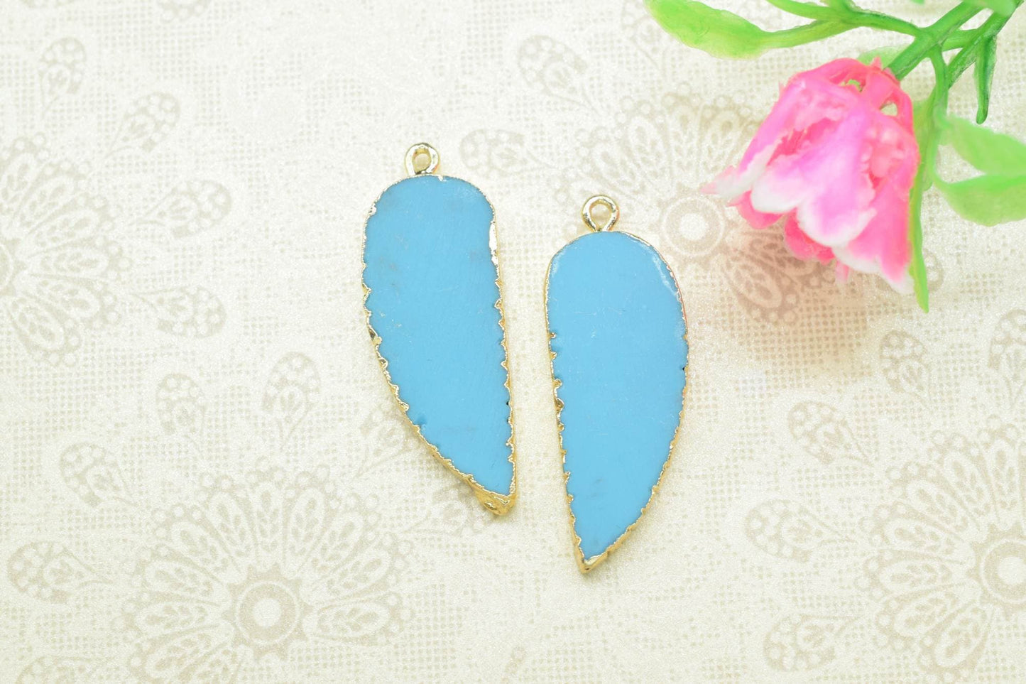 Turquoise Leaf Pendants,Single Bail,Gemstone Angel Wings Pendant Necklace,Turquoise Connectors Jewelry,Handmade Leaf Shape Connectors,Gift