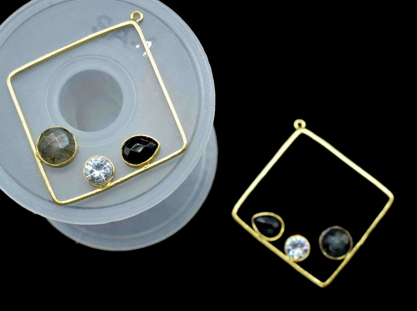 Labradorite Gemstone Component Square Shape Single Bail Charm,Labradorite 32mm Connector Pendants,Labradorite Jewelry,Single Loop Connectors