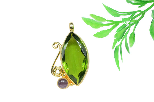 Peridot Designer Pendant Charm,Brass Pendant,Handmade Craft,Marquise Pendant Jewelry,Gemstone Pendant,Statement Pendant,August Birthstone