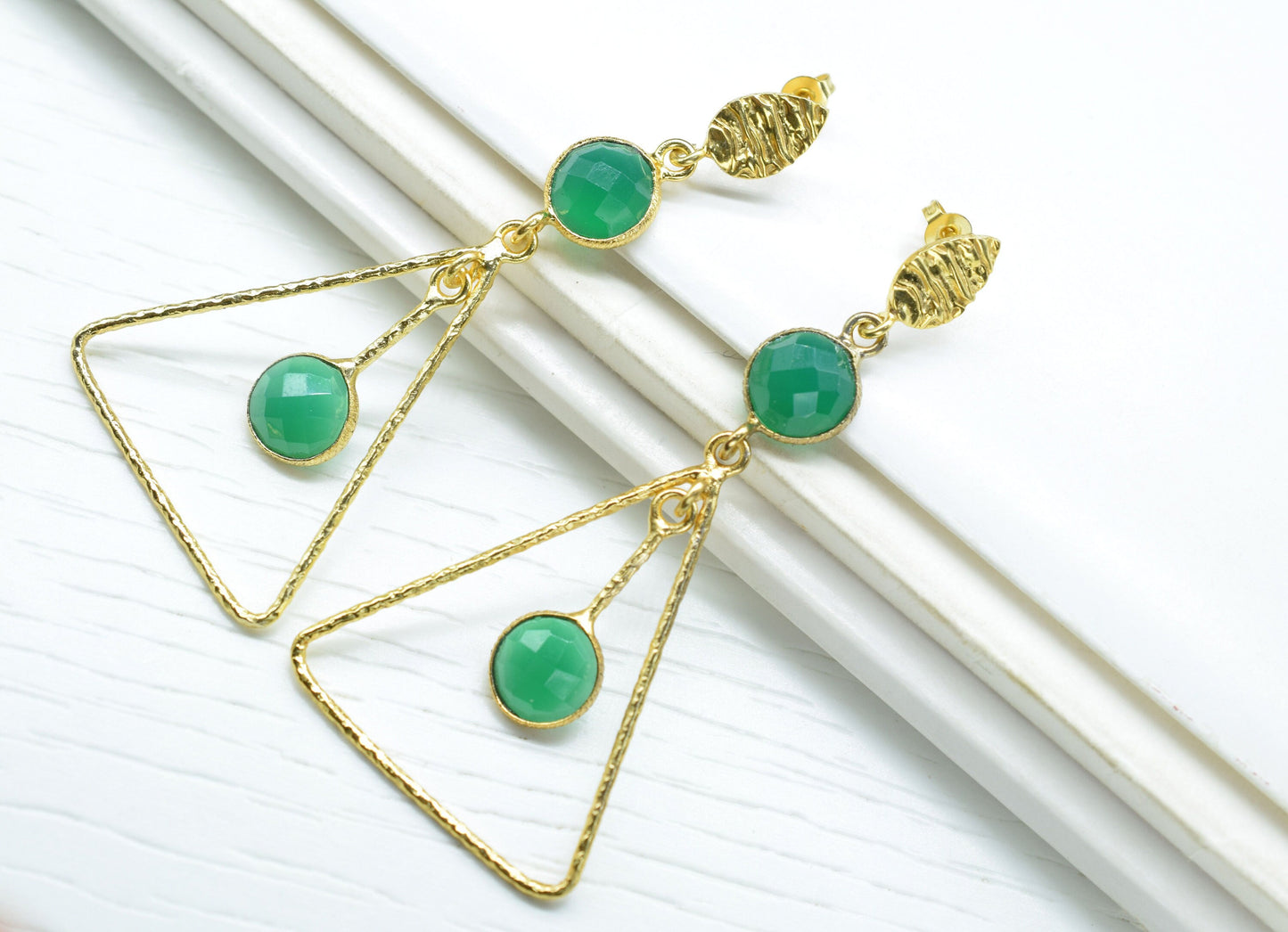 Green Onyx Earring Jewelry/Dangle Earring/Texture Earring/Handmade Earring Jewelry/Long Earring/Bridesmaid earring/Unique Earring/B'day Gift