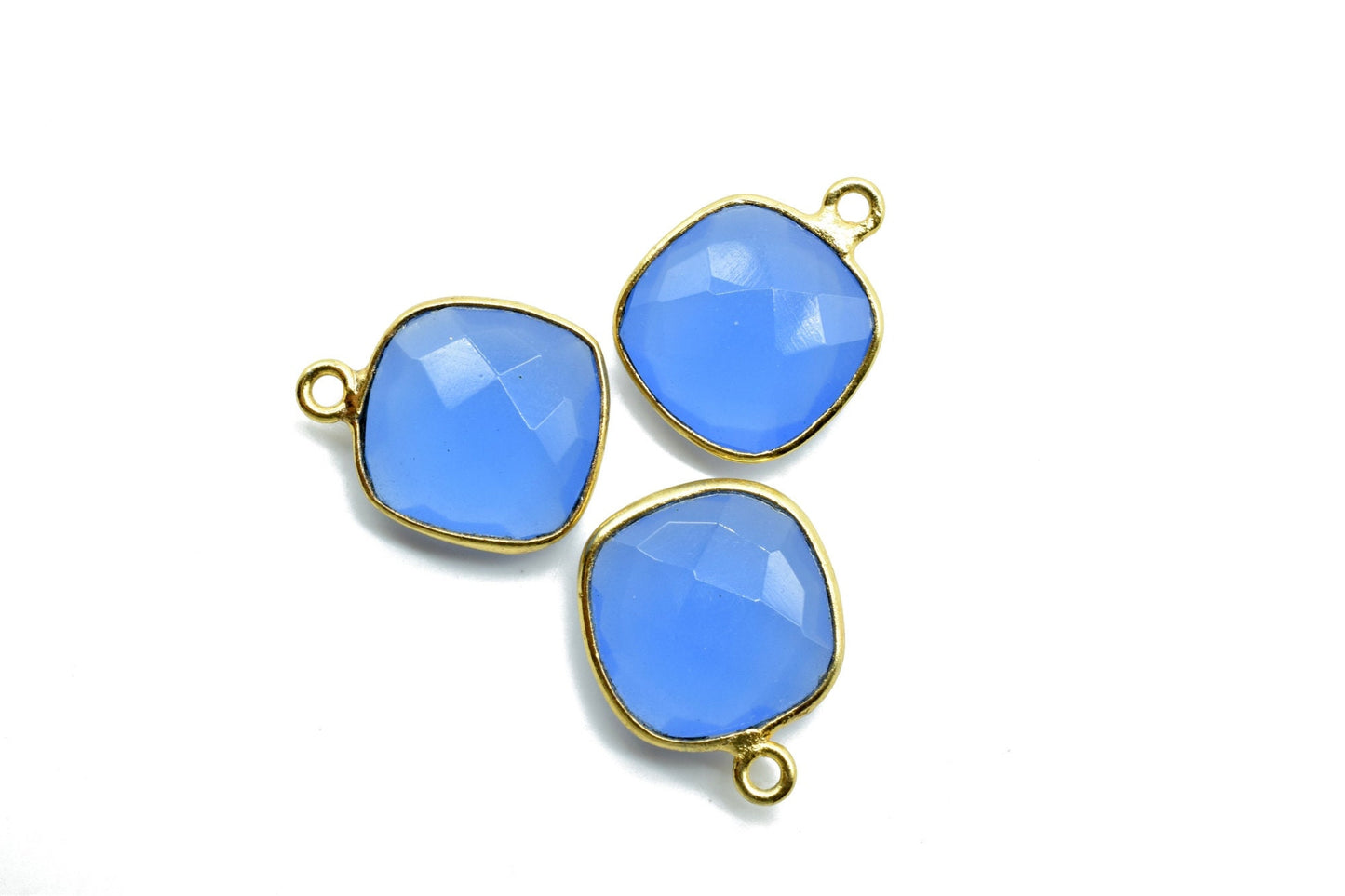 Blue Chalcedony 12mm Cushion Single bail connectors,Blue Chalcedony Gold Plated Gemstone Bezel Connector, chalcedony Single Loop connector