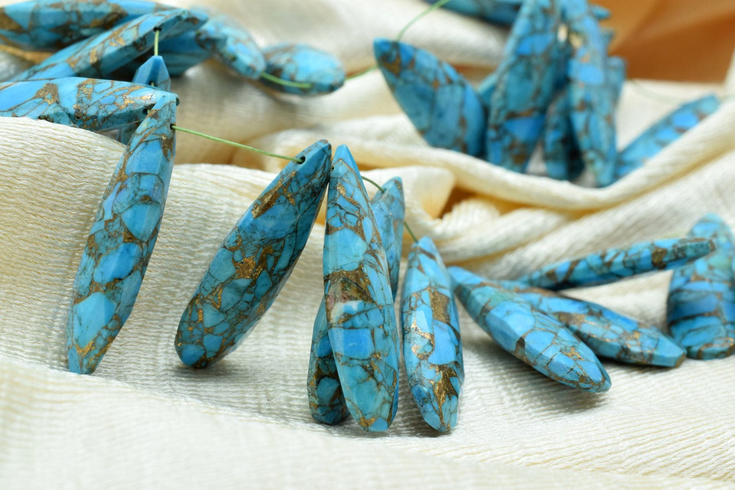 Copper Turquoise Long drop 10x30mm Briolettes,sky copper turquoise briolettes,Blue Copper Turquoise briolettes,Matching Pair Briolettes