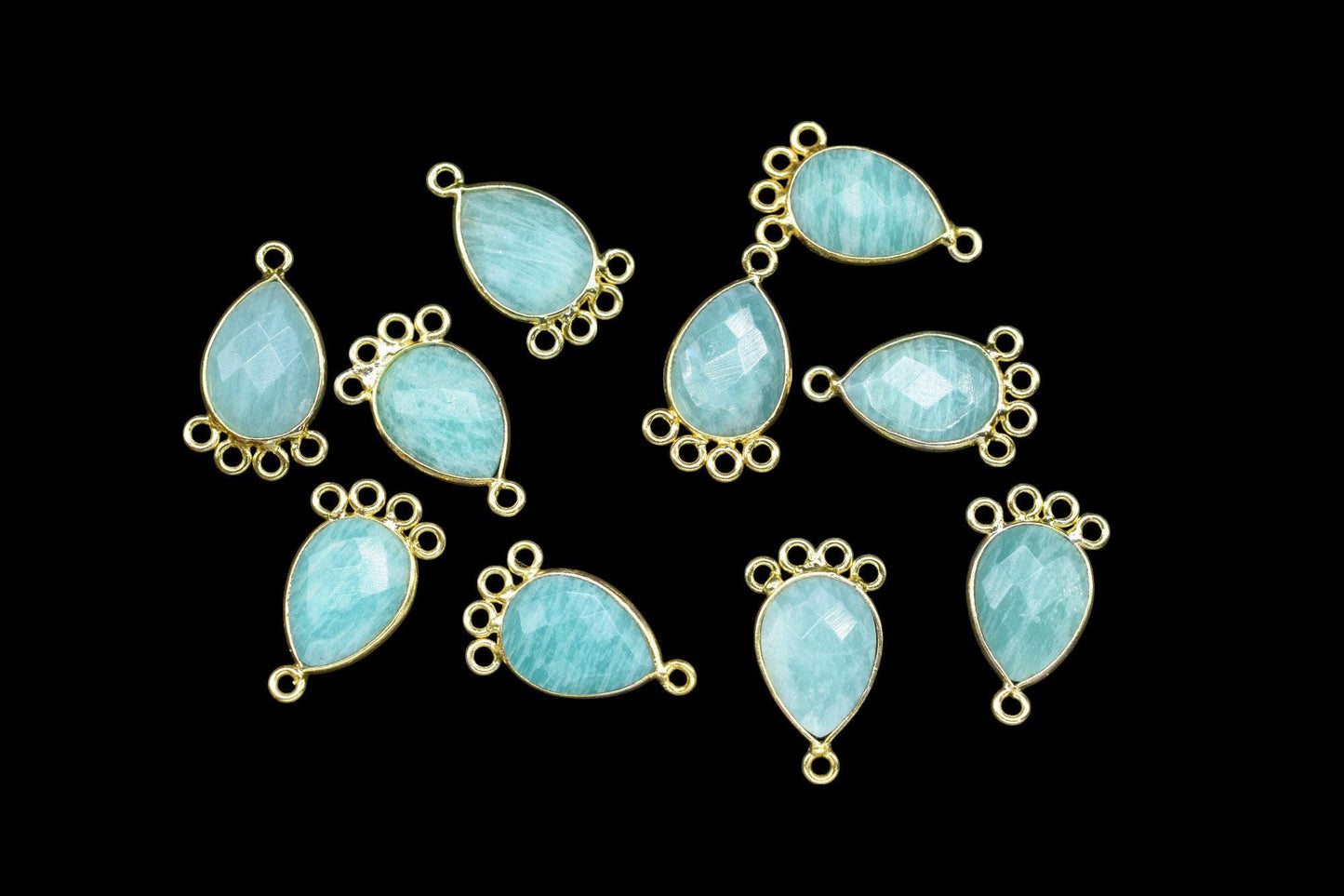 Amazonite 10x14mm Teardrop Bezel Charm/Charms Connector/Handmade Jewellery Connectors/Gemstone Brass Component/Women Jewelry/B'day Gift