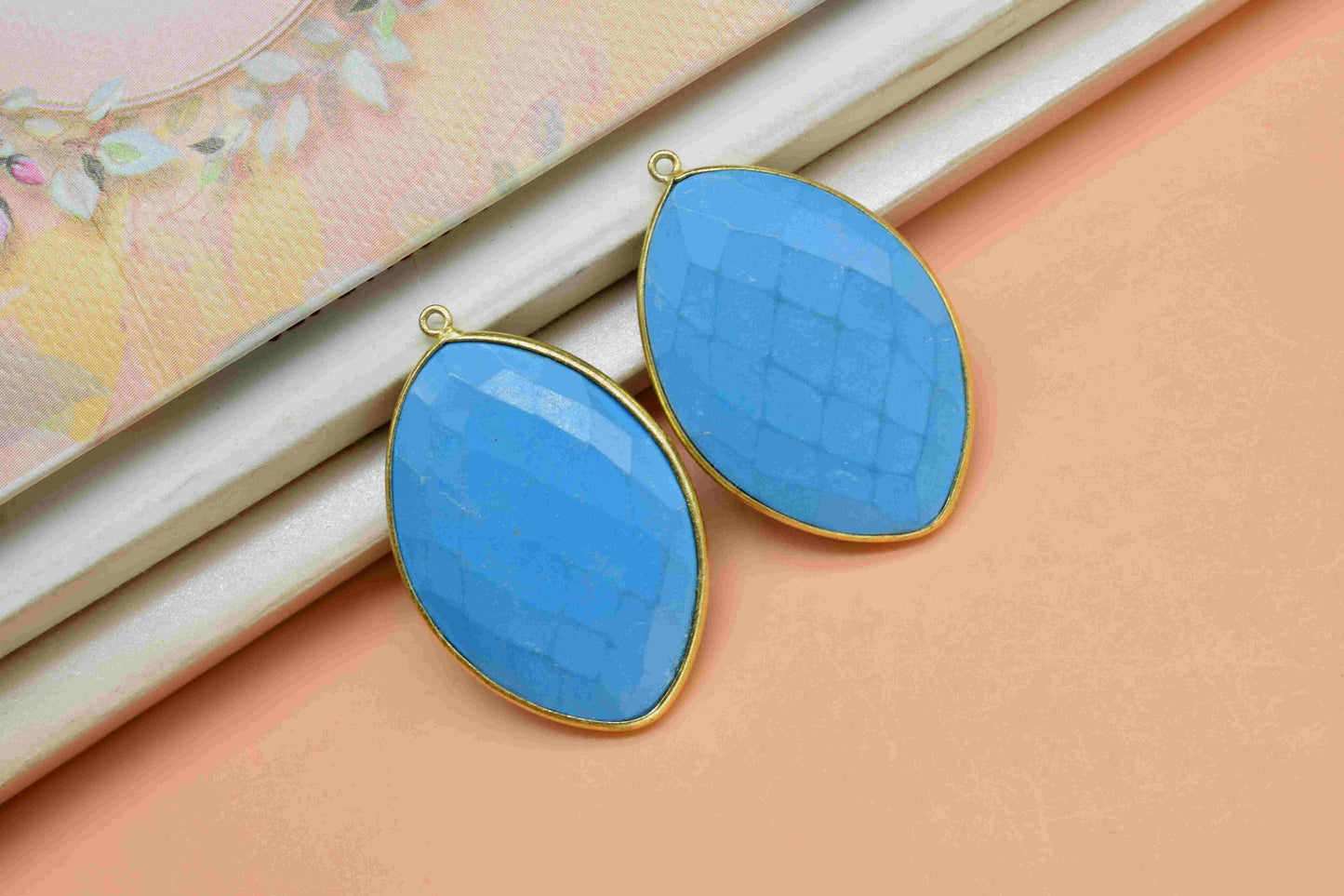 Turquoise 20x30mm Bezel, Marquise Shape Pendant, Single Bail Connector,Gold Plated Bezel,Gold Vermeil Bezel,Handmade Bezel,Turquoise Jewelry