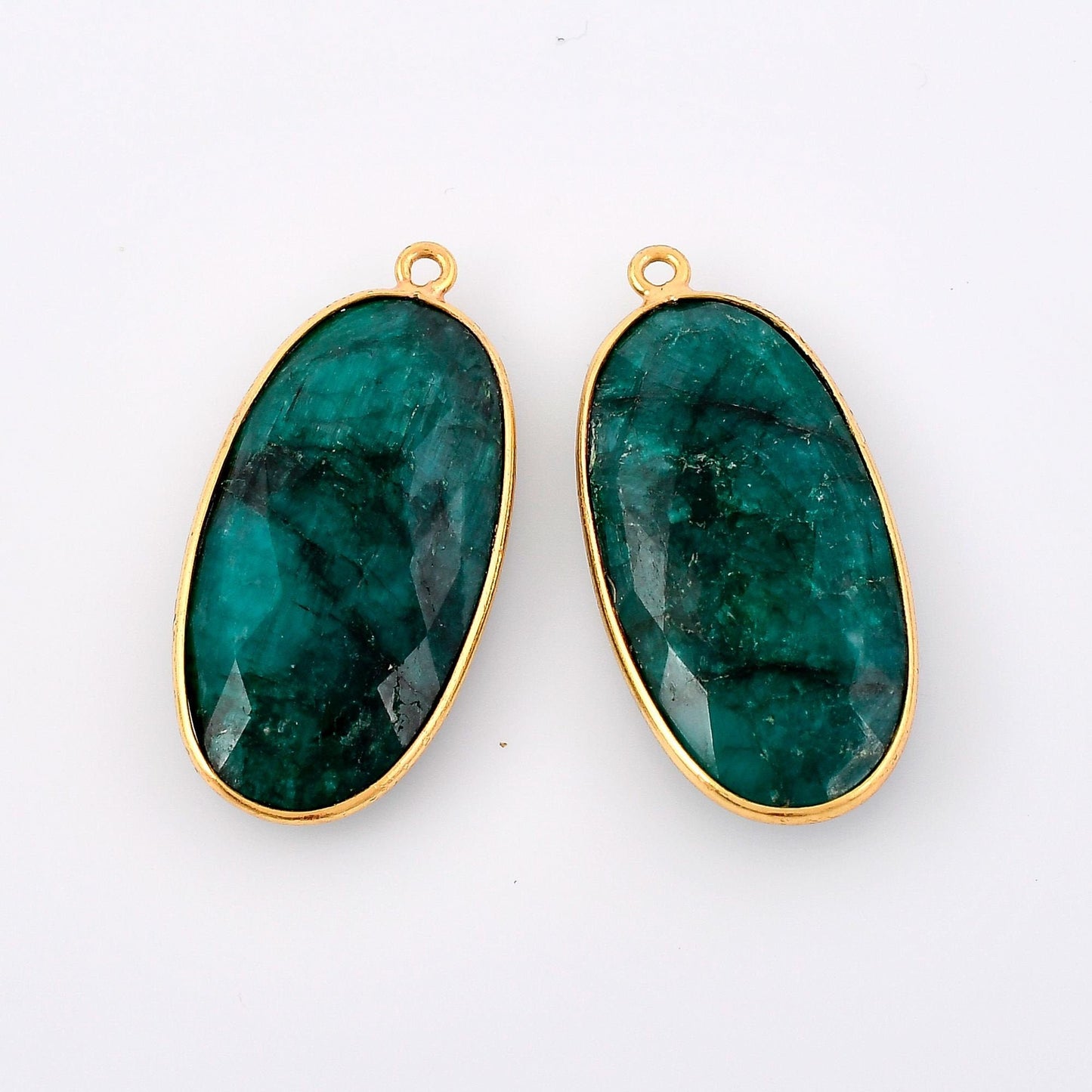 Emerald 14x28mm Bezel Charm Pendant,Oval Shape Gold Plated bezel,Gold Vermeil Bezel,Emerald jewelry making charm,Gold-Filled bezels charms
