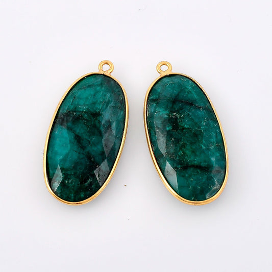 Emerald 14x28mm Bezel Charm Pendant,Oval Shape Gold Plated bezel,Gold Vermeil Bezel,Emerald jewelry making charm,Gold-Filled bezels charms