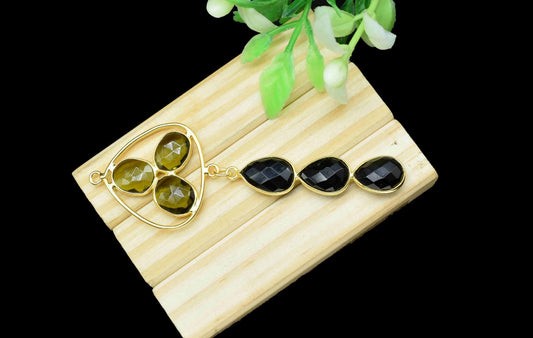 Green Tourmaline  + Black Onyx Component Pendants ,Multi Stone Dangle Earrings ,Earring Component Jewelry ,Dangle pendant Charms,B'day Gift
