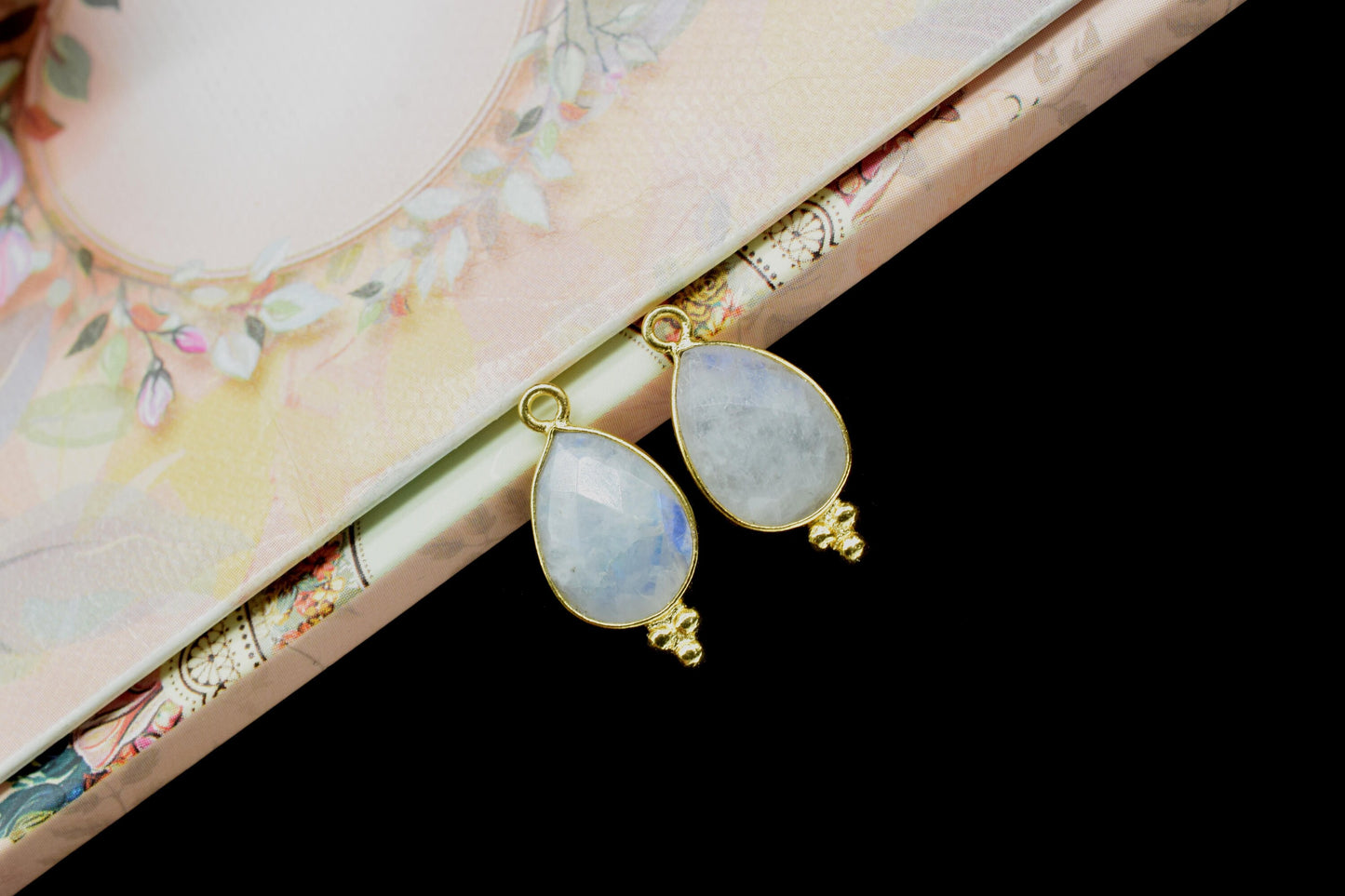 Rainbow Moonstone 10x14mm Pear Shape Connector,Moonstone Gold Plated Bezel Jewelry Making Charm,Moonstone Teardrop Single Bail Pendant,Gift