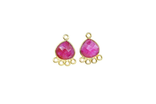 Ruby Heart Shape Pendant/Gold Plated Charms Jewelry/Handmade Connector Jewelry/Connector Charms/Station Bezel Link Supplies/B'day Gift