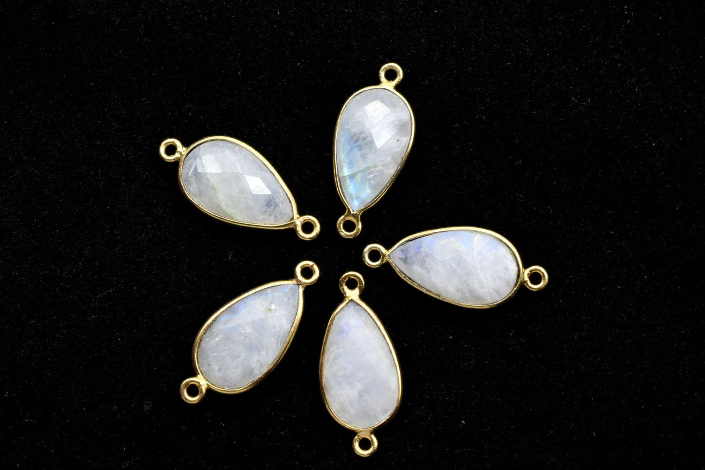 Moonstone 10x18mm Pear Shape Double bail Connectors,Moonstone Teardrop pendant,Moonstone Gold Plated bezel,jewelry making charms crafts,