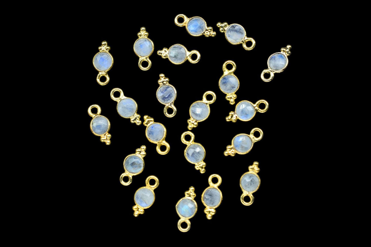 Moonstone Charms Connector/Handmade Jewelry/Gold Plated Connector/Tiny Pendant/Moonstone Pendant/Round Shape Connector/Gemstone Charms