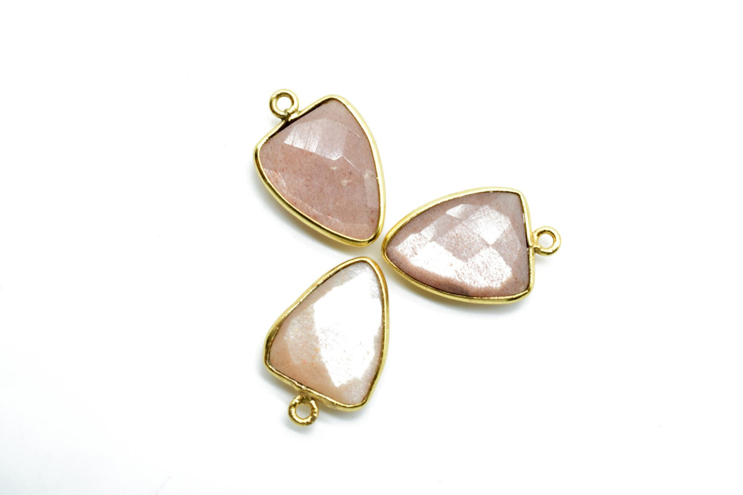 Peach Moonstone 12x15mm Triangle shape Single bail Connector,Bezel links Connector,jewelry making Connector,Single Loop Connector,Moonstone
