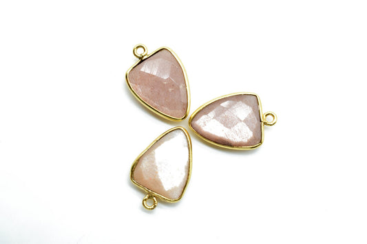 Peach Moonstone 12x15mm Triangle shape Single bail Connector,Bezel links Connector,jewelry making Connector,Single Loop Connector,Moonstone