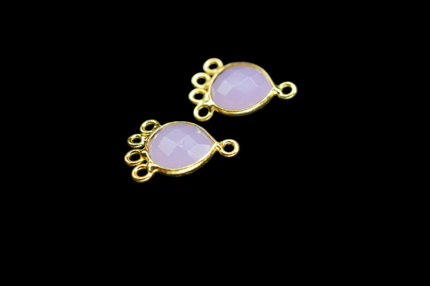 Rose Quartz Heart Shape Pendant/Gold Plated Charms Jewelry/Handmade Connector Jewelry/Connector Charms/Station Bezel Link Supplies/Gift