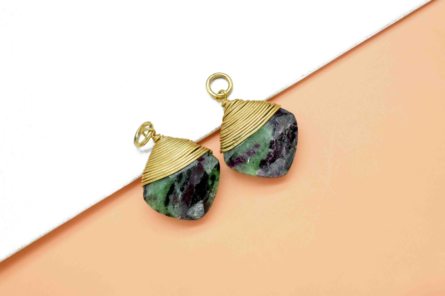 Ruby Zoisite Square Faceted Connector,Gemstone Wire Wrapped Pendant,Loop Connector,Pendant Jewelry,Wire Wrapped Necklace,Zoisite Jewelry,