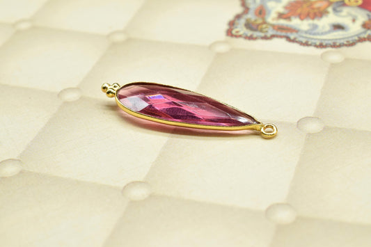 Pink Tourmaline 10x30mm Bezel charms,Pink Tourmaline Pendant,Station Bezel Link Supplies,Connector Pendant,Gemstone Teardrops,Jewelry making