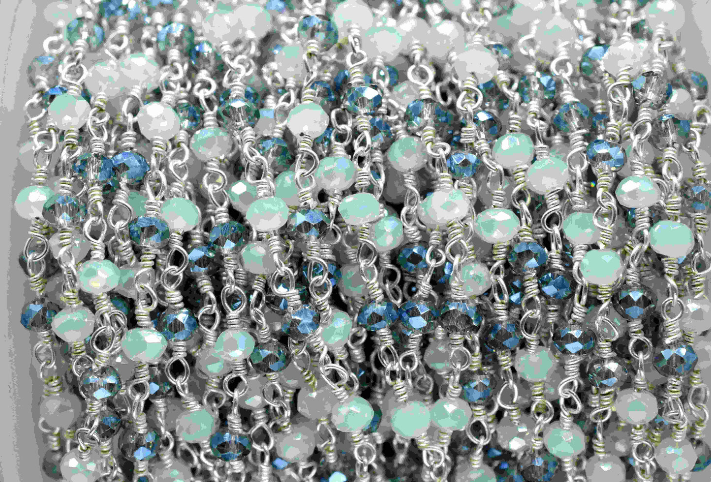 Multi Stone Rosary Chain,Handmade Rosary Jewelry Making,Wire Wrapped Rosary,Micro Beads chain,Labradorite & Peru Chalcedony Beaded Chain