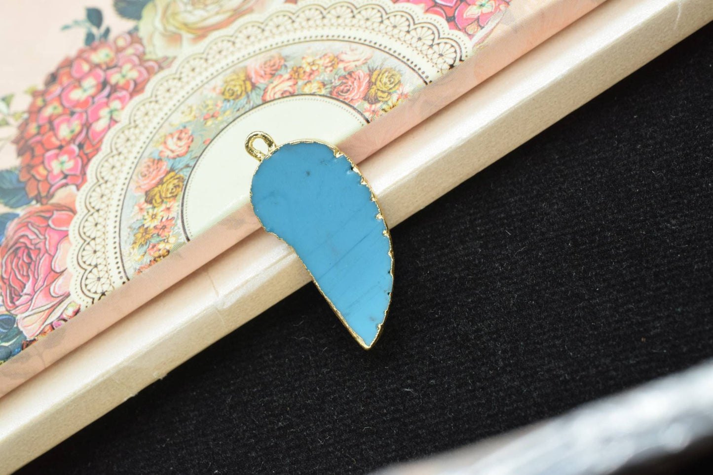 Turquoise Angel Wings Pendant,Handmade Pendant,Wing Pendants Charms Necklace,Single Bail Connector,Gemstone Angel Wings Earring Connector
