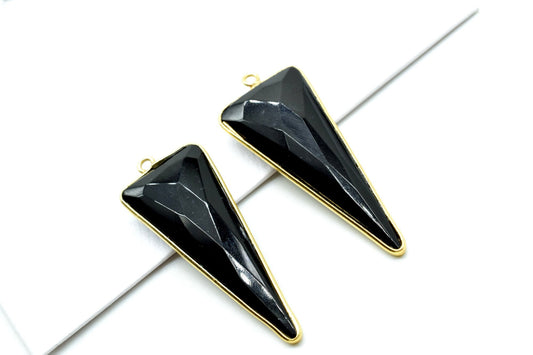 Black Onyx 16x38mm Trillion Shape bezel,Gold Plated bezel,Black Onyx bezel five Pieces Connectors,Jewelry Supply,Black onyx fancy Pendants