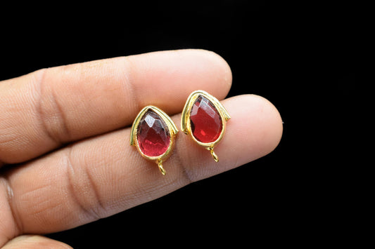 Pink Tourmaline Studs Earring/Gold Plated Earring/Handmade Earring/Bezel Set Earring/Teardrop Earring/Women Jewelry/Connector Earring/Gift